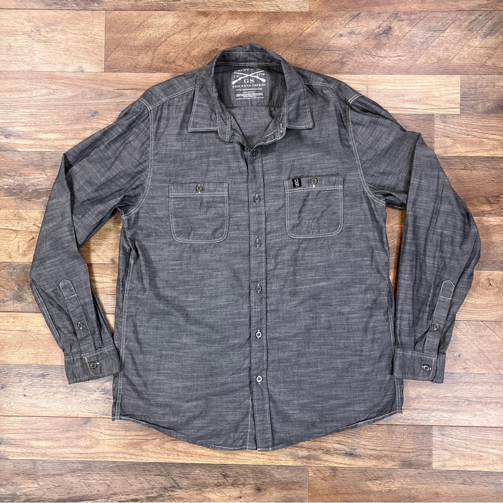 Grunt Style Shirt Mens Large Gray Long Sleeve Button Up